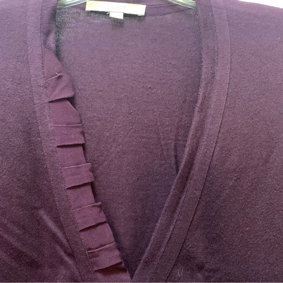 Ruffled Ribbon V-Neck ~AT LOFT ~Cardigan ~Small ~Eggplant ~ Elegant Light Weigh… - Picture 2 of 8